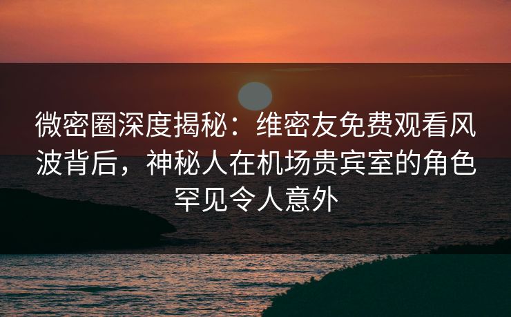 微密圈深度揭秘：维密友免费观看风波背后，神秘人在机场贵宾室的角色罕见令人意外